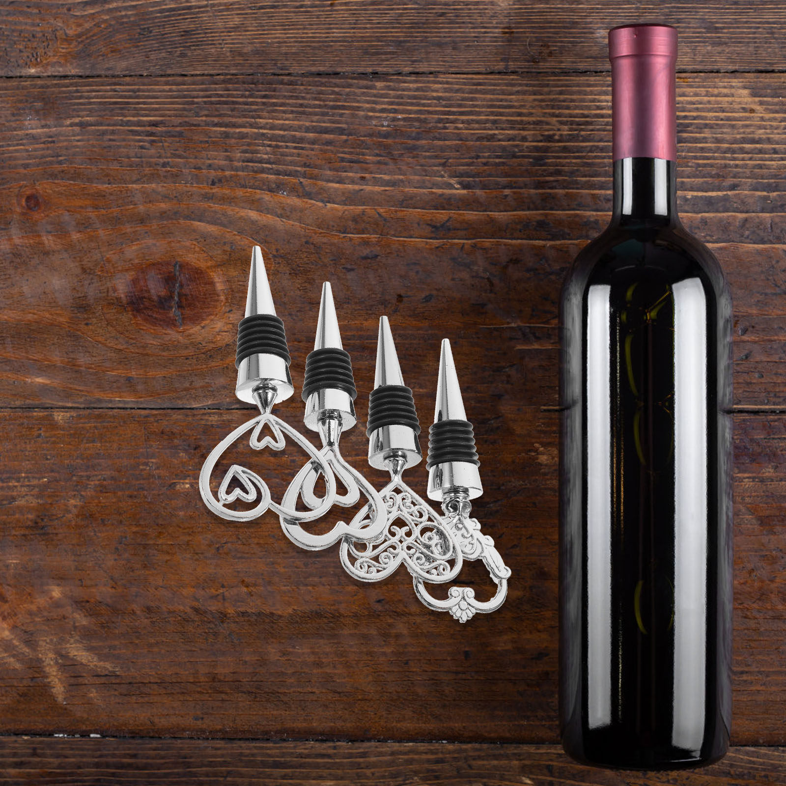 Wine Beer Glass Set - 4Pcs Heart Shape Wine Stopper Set