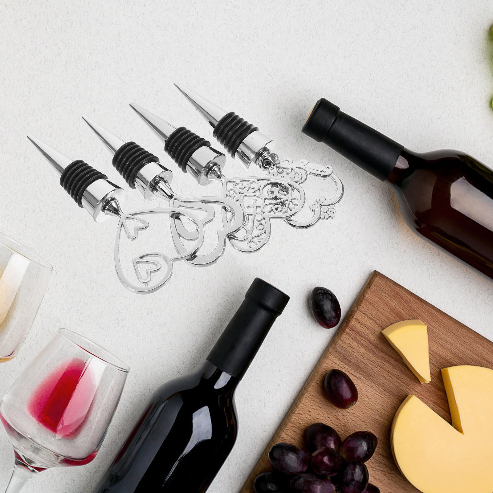 4Pcs Heart Shape Wine Stopper  - Wine Beer Glass Set review and price